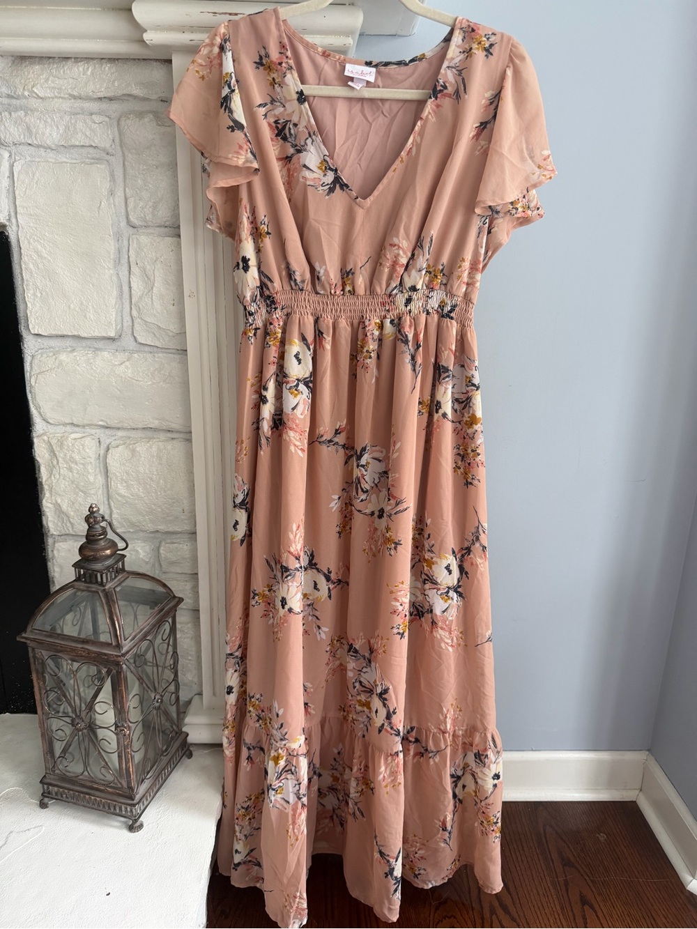 Floral V-Neck Maternity Maxi Dress Peachy Pink